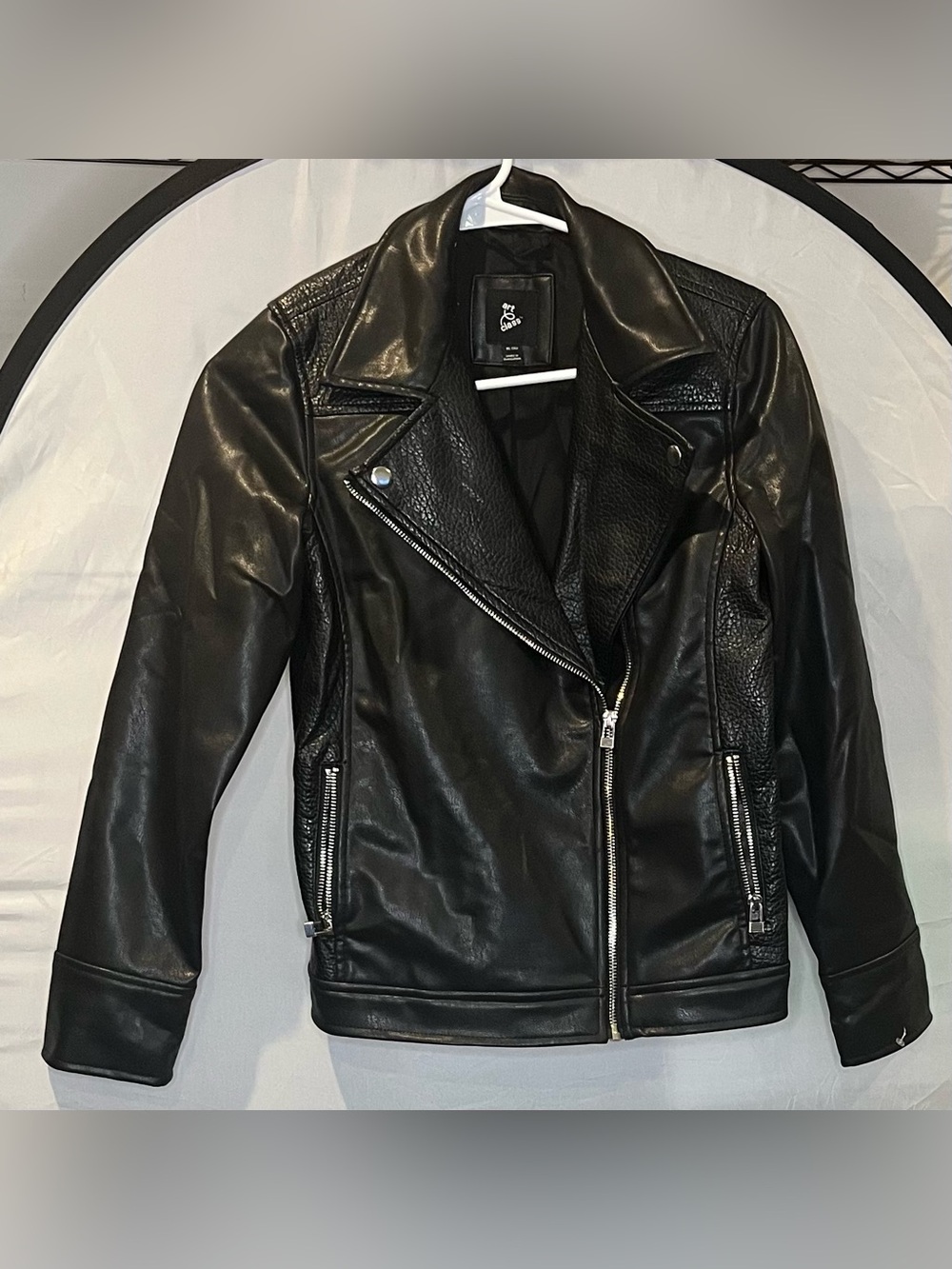 art class Black Faux Leather Moto Jacket for Kids